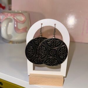 Black Engraved Round Earrings